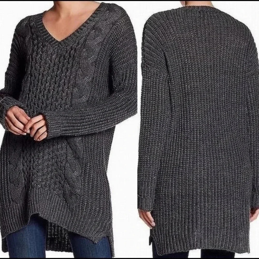 John+Jenn REVOLVE Gray Cable Knit Tunic Sweater Size Small